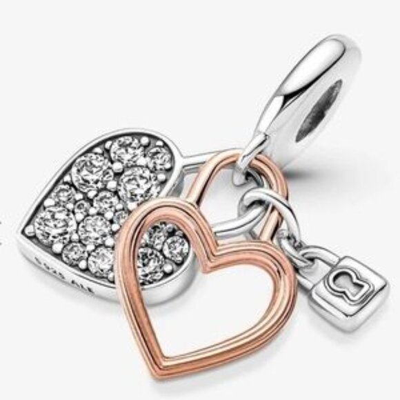 Pandora Two-Tone Heart Lock Charm - Picture 2 of 5